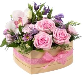 Lovely Box of Pink Flowers with Purple Accent