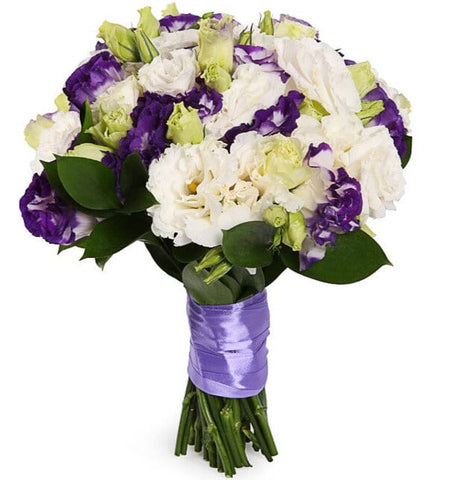 Lovely Bridal Bouquet of White and Purple Lisianthus