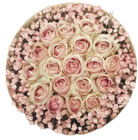 Lovely Pastel Pink Roses in Gypsophila Box - Flowers Box London