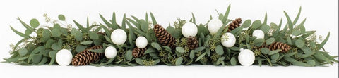 Luxe Eucalyptus Garland with Long Cones & Snow - White Baubles - Flowers Box London