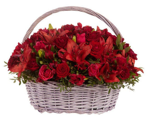 Luxury Basket of Red Blooms - Flowers Box London