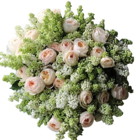 Luxury Bouquet of Lilac and Peach Garden Roses