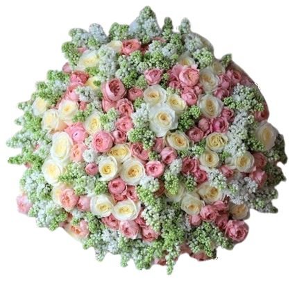 Luxury Bouquet of Lilac with Pink and Yellow Spray Roses - Flowers Box London