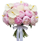 Luxury Bouquet of Pink and White Peonies with Anthurium - Flowers Box London