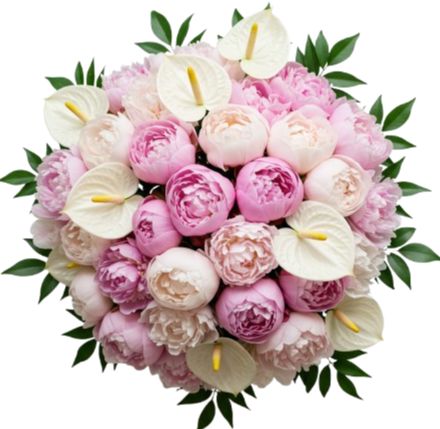 Luxury Bouquet of Pink and White Peonies with Anthurium