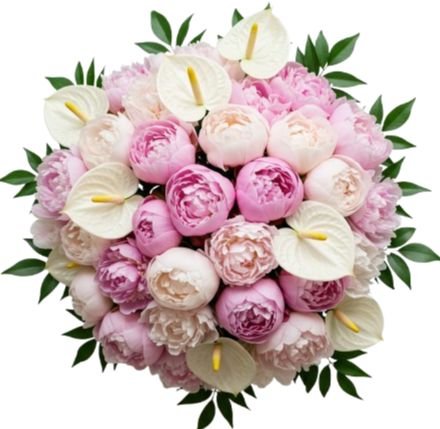 Luxury Bouquet of Pink and White Peonies with Anthurium - Flowers Box London