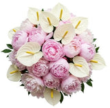 Luxury Bouquet of Pink and White Peonies with Anthurium - Flowers Box London