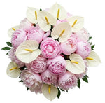 Luxury Bouquet of Pink and White Peonies with Anthurium