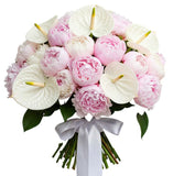 Luxury Bouquet of Pink and White Peonies with Anthurium - Flowers Box London