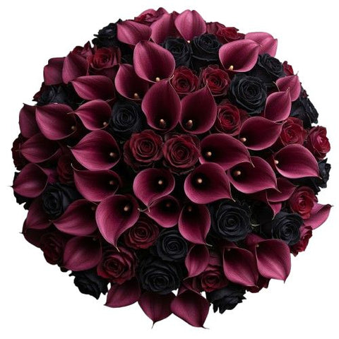 Luxury Bouquet of Red and Black Roses with Calla Lily