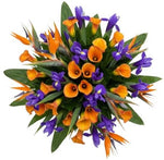 Luxury Bouquet of Strelitzia and Calla Lily with Blue Iris - Flowers Box London