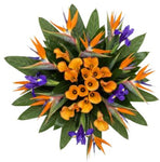 Luxury Bouquet of Strelitzia and Calla Lily with Blue Iris