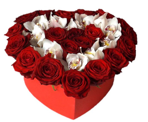 Luxury Box of Red Roses and Cymbidium Orchids