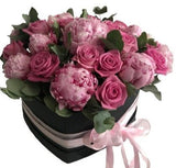 Luxury Box of Roses and Pink Peonies - Flowers Box London