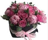 Luxury Box of Roses and Pink Peonies - Flowers Box London