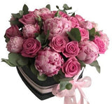 Luxury Box of Roses and Pink Peonies - Flowers Box London