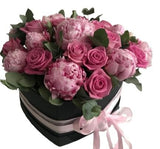 Luxury Box of Roses and Pink Peonies - Flowers Box London