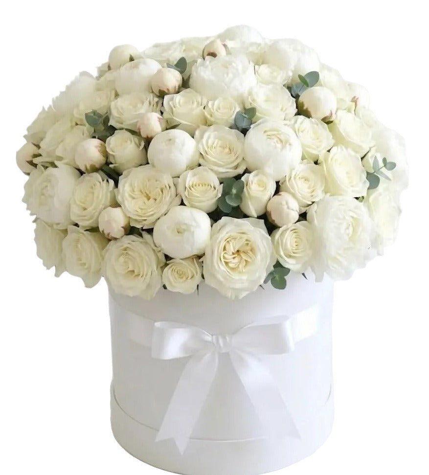 Luxury Box of White Rose and Peony – Elegant Floral Gift | Flowers Box ...