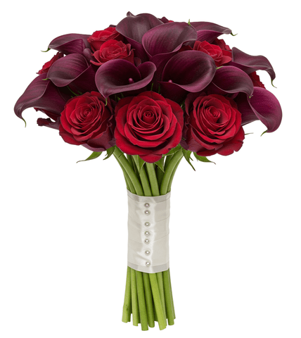 Luxury Burgundy Calla Lily and Roses Bridal Bouquet - Flowers Box London