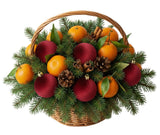 Luxury Chrismas Basket of Tangerine and Velvet Baubles - Flowers Box London