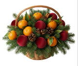 Luxury Chrismas Basket of Tangerine and Velvet Baubles - Flowers Box London