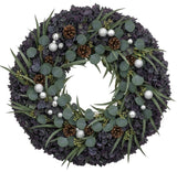 Luxury Festive Wreath of Pimpernel Hydrangea and Silver Baubles - Flowers Box London