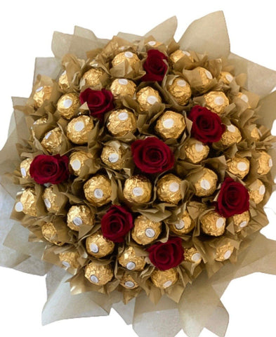 Luxury Gold Bouquet of Chocolate with Roses - Flowers Box London