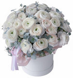 Luxury Pale Pink Ranunculus with Eucalyptus Box - Flowers Box London