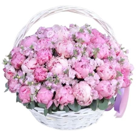 Luxury Peonies and Stock Basket - Flowers Box London