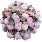 Luxury Peonies with Eucalyptus Basket - Flowers Box London
