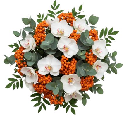 Luxury Phalaenopsis Orchids in Orange Berries Bouquet