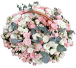 Luxury Pink and White Spray Roses in Basket - Flowers Box London