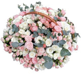 Luxury Pink and White Spray Roses in Basket - Flowers Box London