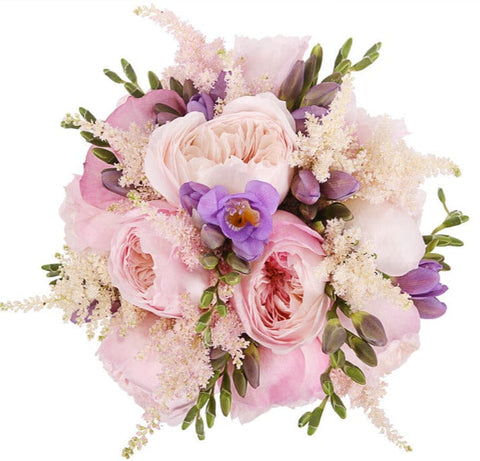 Luxury Pink Garden Roses with Freesias and Astilbe Bouquet - Flowers Box London
