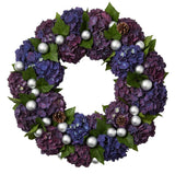 Luxury Purple Hydrangea and Silver Baubles Hydrangea Wreath - Flowers Box London