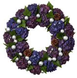 Luxury Purple Hydrangea and Silver Baubles Hydrangea Wreath - Flowers Box London