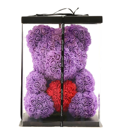Luxury Purple Rose Teddy Bear with Red Heart - Flowers Box London