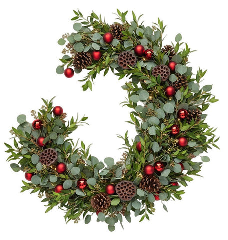 Luxury Red Baubles Eucalyptus Festive Garland - Flowers Box London