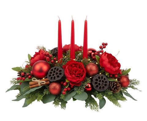 Luxury Red Peonies Christmas Centerpieces - Flowers Box London