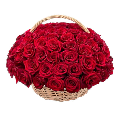 Luxury Red Roses in Basket - Flowers Box London