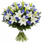 Luxury White Lily with Blue Cornflowers Bouquet