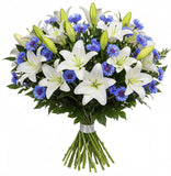 Luxury White Lily with Blue Cornflowers Bouquet