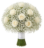 Luxury White Roses with Gypsophila Bridal Bouquet - Flowers Box London