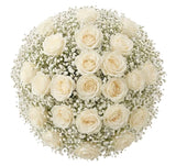 Luxury White Roses with Gypsophila Bridal Bouquet - Flowers Box London