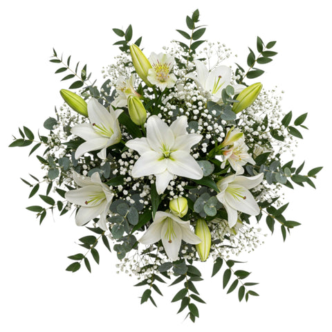 Marvelous Bouquet of Lily and Alstroemeria with Gypsophila - Flowers Box London