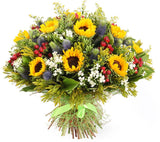 Marvelous Bouquet of Sunflowers with Red and White Accent - Flowers Box London