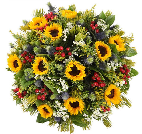 Marvelous Bouquet of Sunflowers with Red and White Accent