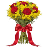 Mimosa and Roses Bouquet - Flowers Box London