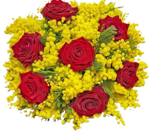 Mimosa and Roses Bouquet - Flowers Box London