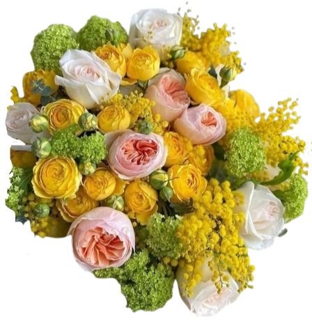 Mimosa with Garden Roses Elegant Bouquet - Flowers Box London
